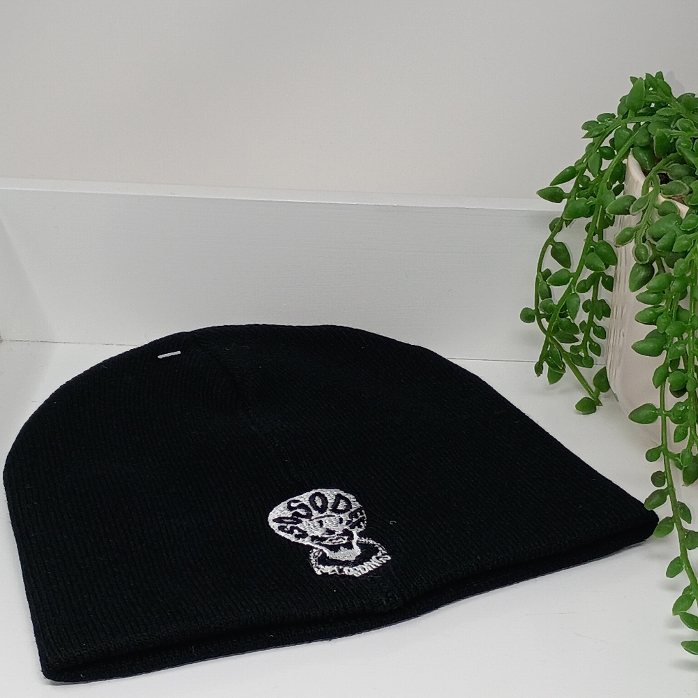 Black Knit Beanie with Silver Pin